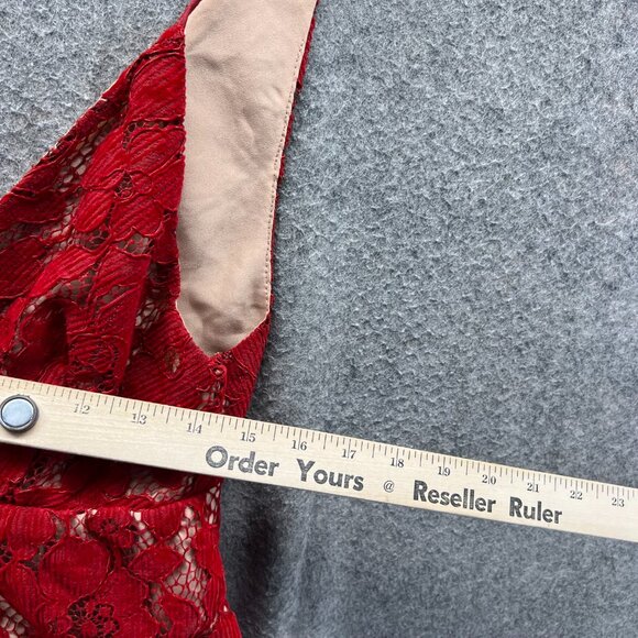 Free People Dress Women 6 Red Lace Over Nude Sleeveless Lined Mini Pencil - Picture 3 of 10